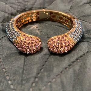 Joan Boyce Kissable Cuff with Blue and Pink Swarovski Crystals Hinged Bracelet